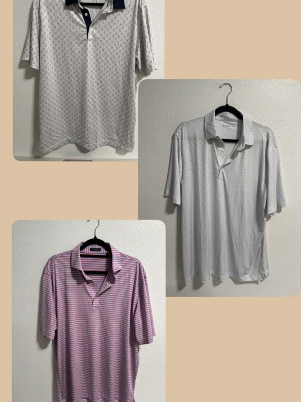 Men's Striped & Patterned Polo Shirt Pack - White and Light Pink Options